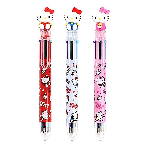 Hello Kitty 0.7mm 6 in 1 Multicolor Retractable Ballpoint Pen with Cute Hello Kitty Figure
