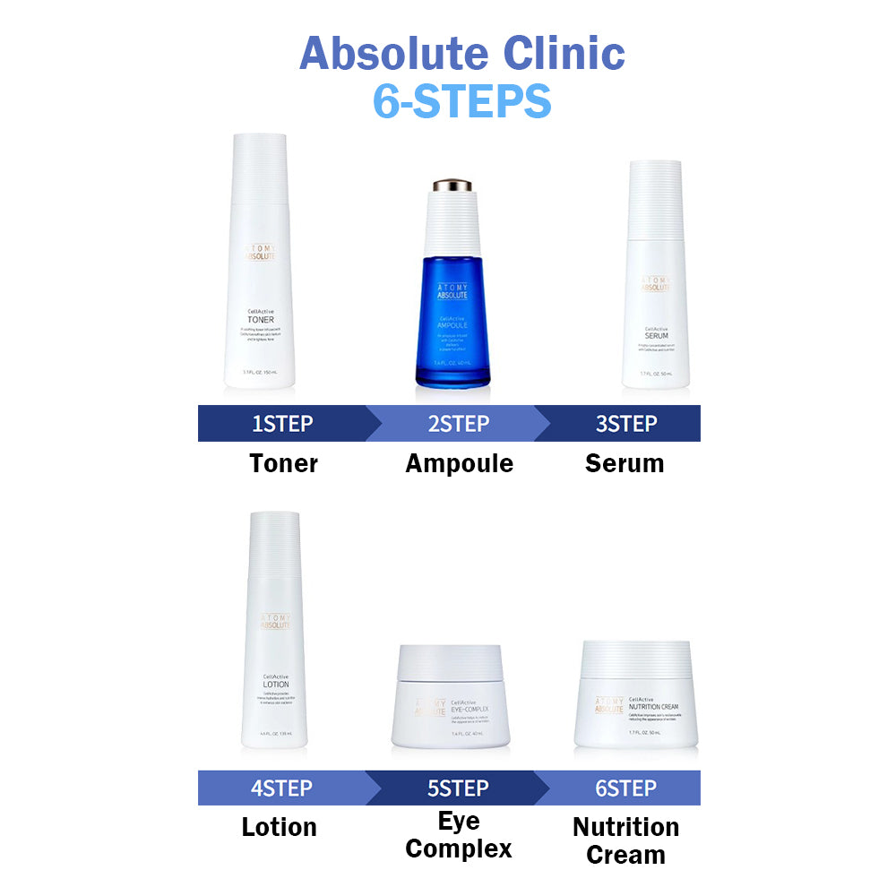 Atomy Absolute Selective Korean Skincare Set (Toner, Ampoule, Serum, Lotion, Eye-Complex, Nutrition Cream), 6 In 1 Skincare Gift Set