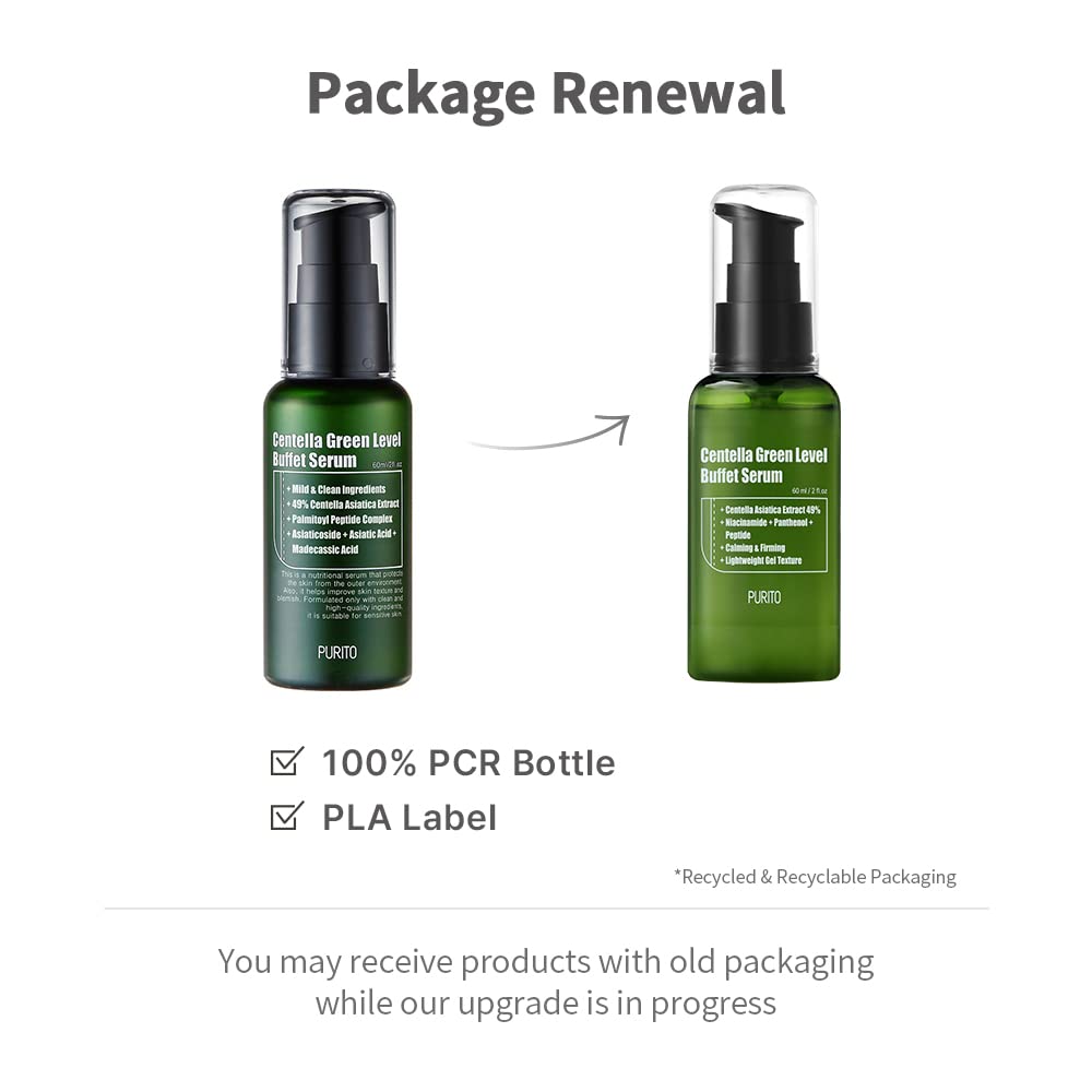 PURITO Centella Green Level Buffet Serum 60ml/ 2 fl oz, Serum for Face, Centella Asiatica,Recovery Facial Serum