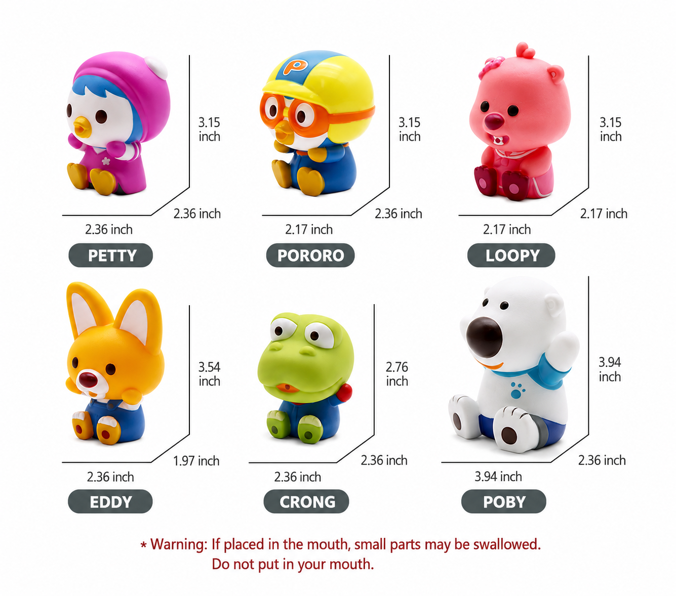 Pororo Friends Bath Toy Water Squirt 6PCS Set for Kids Baby Bathtub Water Play