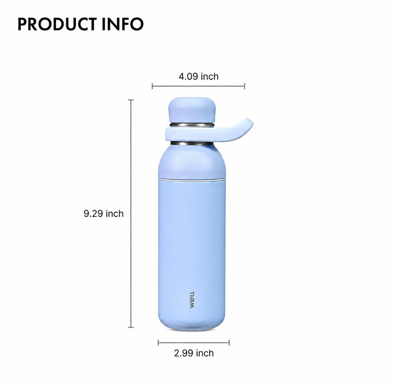 Sillymann WELL Straw Water Bottle 20oz (600ml), Vacuum Insulated Stainless Steel, Pale Blue