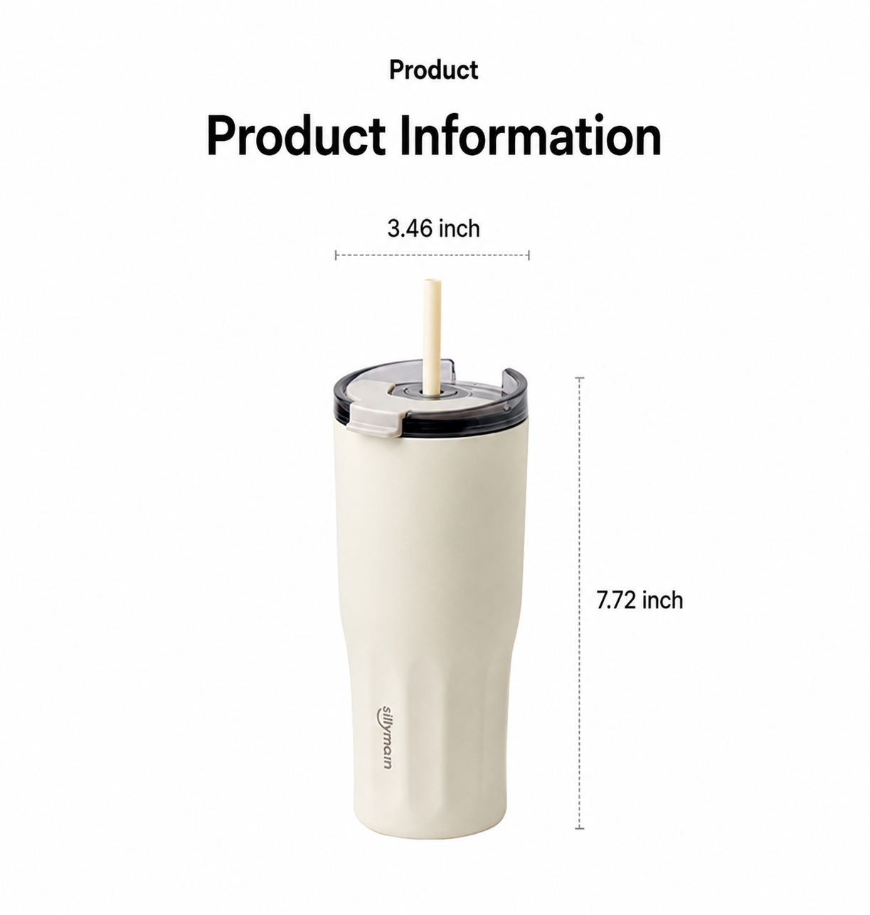 Sillymann Harmony Straw Tumbler 20oz (600ml), Vacuum Insulated Stainless Steel, Flip Lid