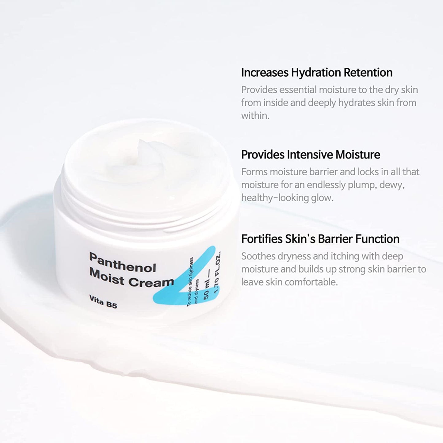 TIAM Panthenol Moist Cream, 10% Panthenol Cream(B5 Vitamin), Hydrating Facial Cream for Sensitive Skin, Face Moisturizer, Panthenol Heals Damaged Skin, K-beauty 1.7 fl.oz.