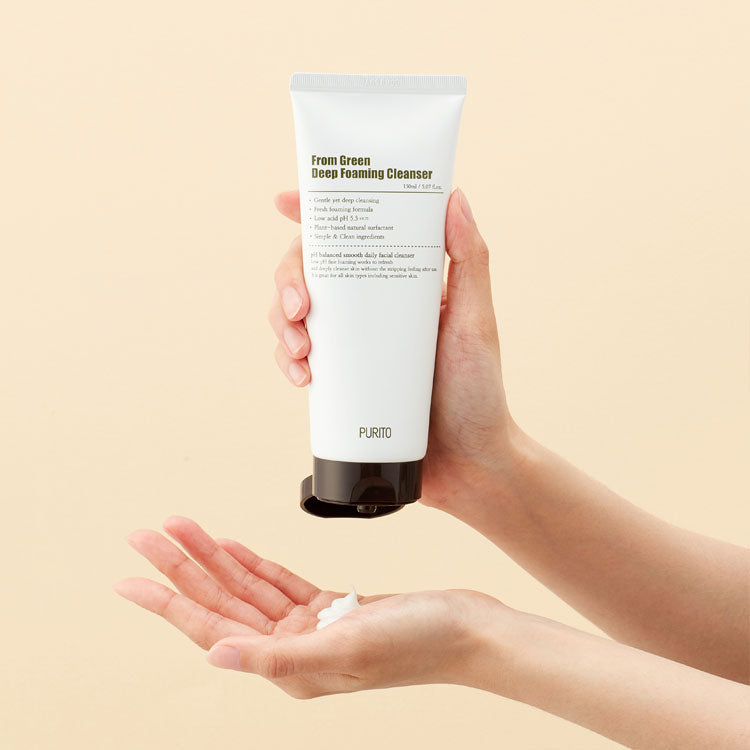 PURITO From Green Deep Foaming Cleanser 150ml / 5.07 fl.oz, pH 5.5, Plant-Based, Natural Ingredients, Cruelty-Free, Vegan