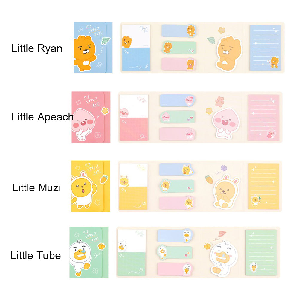 Little Friends Lovely Character 4 Layer Sticky Notes, Bookmark Flags, Memo Pad (4 Pads)