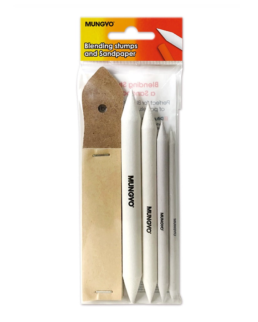 Mungyo Oil Pastel Blending Stumps and Sandpaper Set for Professional Pastel Drawing