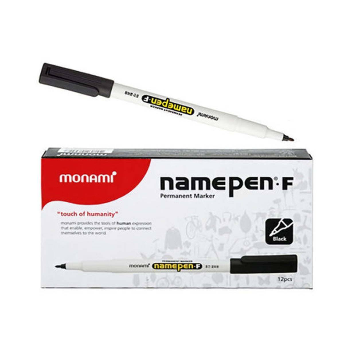 Monami Permanent Ink Marker Name Pen (F) Twin Liner Black (Pack of 12 Markers)