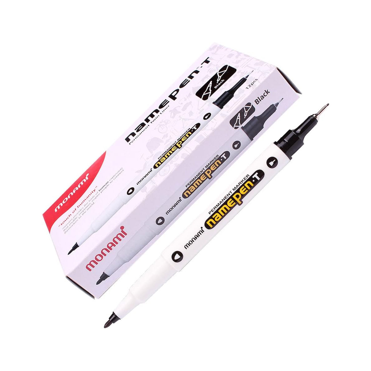 Monami Permanent Ink Marker Name Pen (T) Twin Liner Black (Pack of 12 Markers)