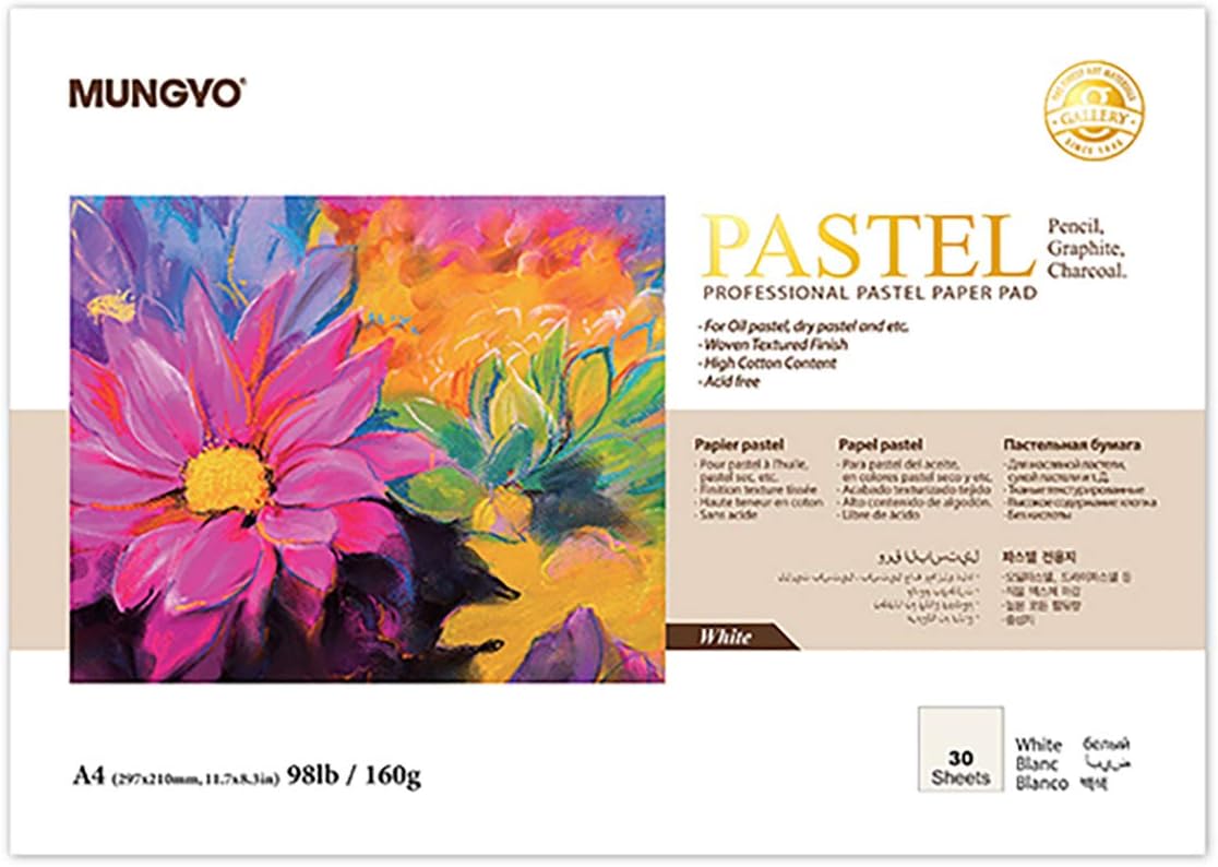 MUNGYO Professional Pastel Paper Pad A4 Size for Oil Pastel, Dry Pastel 30 Sheets (White)
