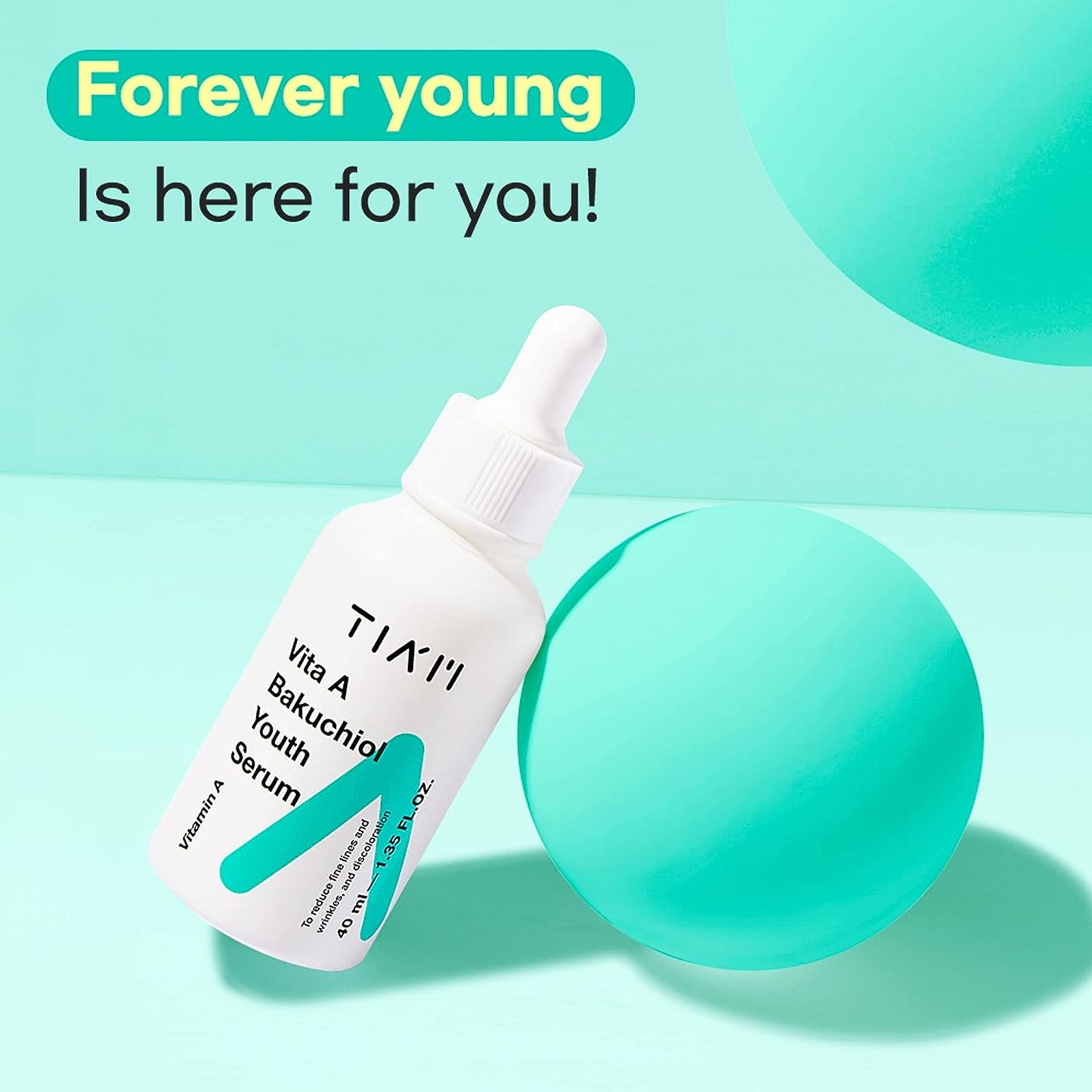 TIAM Vita A Bakuchiol Youth Serum, Anti-Aging Facial Serum for Wrinkles, Dark Spots, Suitable for Sensitive Skin, 1.35 FL.OZ. / 40ml