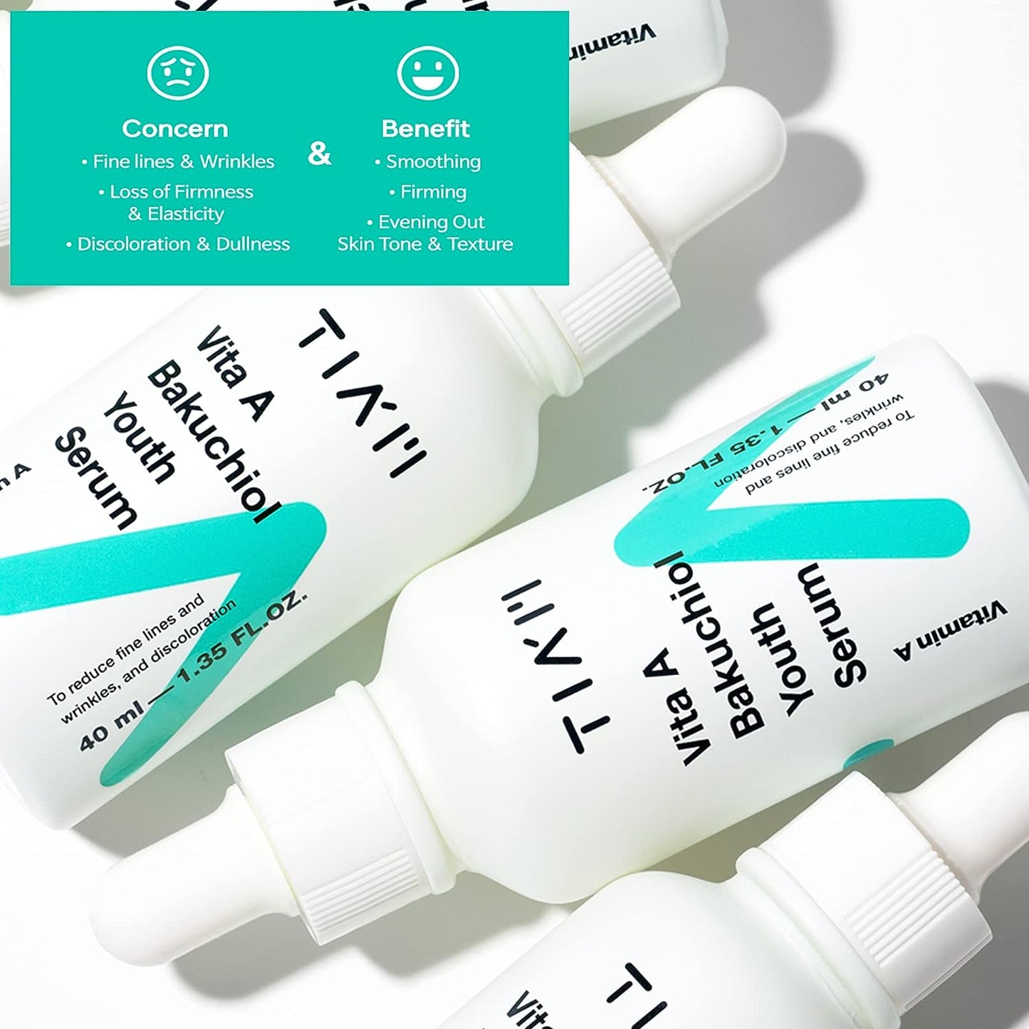 TIAM Vita A Bakuchiol Youth Serum, Anti-Aging Facial Serum for Wrinkles, Dark Spots, Suitable for Sensitive Skin, 1.35 FL.OZ. / 40ml
