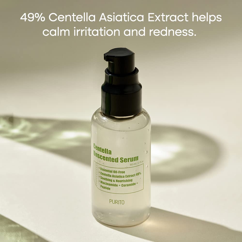PURITO Centella Unscented Serum 60ml/ 2 fl.oz, Serum for Face, Centella Asiatica, Recovery Facial Serum, Calming Soothing Serum