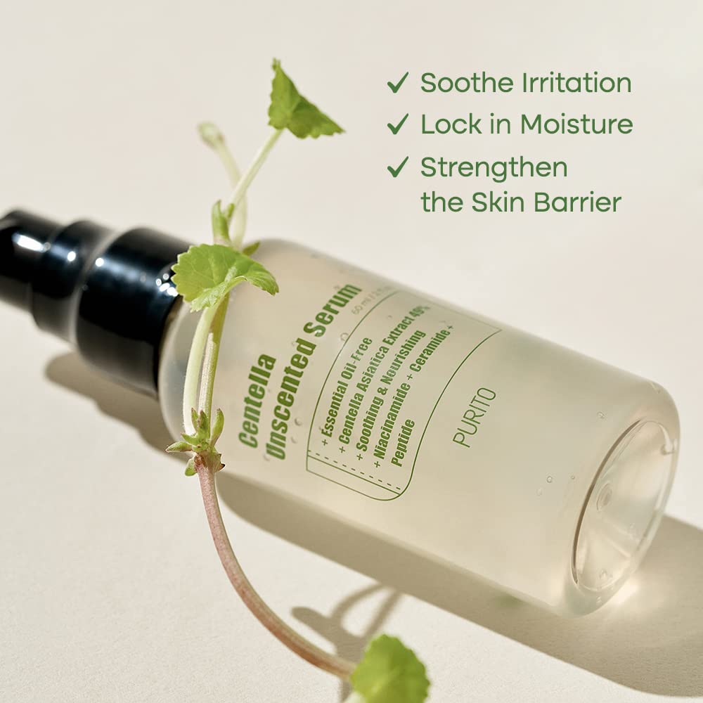 PURITO Centella Unscented Serum 60ml/ 2 fl.oz, Serum for Face, Centella Asiatica, Recovery Facial Serum, Calming Soothing Serum