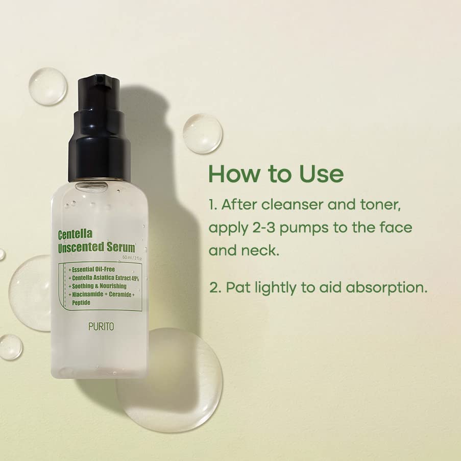 PURITO Centella Unscented Serum 60ml/ 2 fl.oz, Serum for Face, Centella Asiatica, Recovery Facial Serum, Calming Soothing Serum