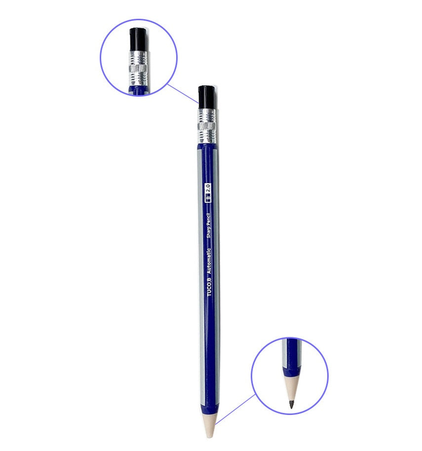 Tuco.B Pencil 2.0 B + Sharpener set (12 pcs), Lead No Needed, Mechanical Pencil Type