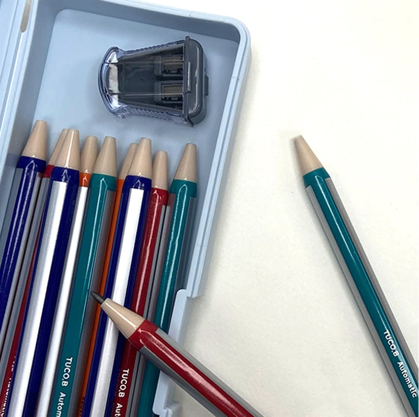 Tuco.B Pencil 2.0 B + Sharpener set (12 pcs), Lead No Needed, Mechanical Pencil Type
