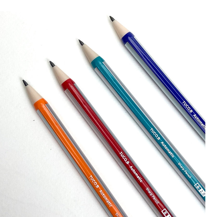 Tuco.B Pencil 2.0 B + Sharpener set (12 pcs), Lead No Needed, Mechanical Pencil Type