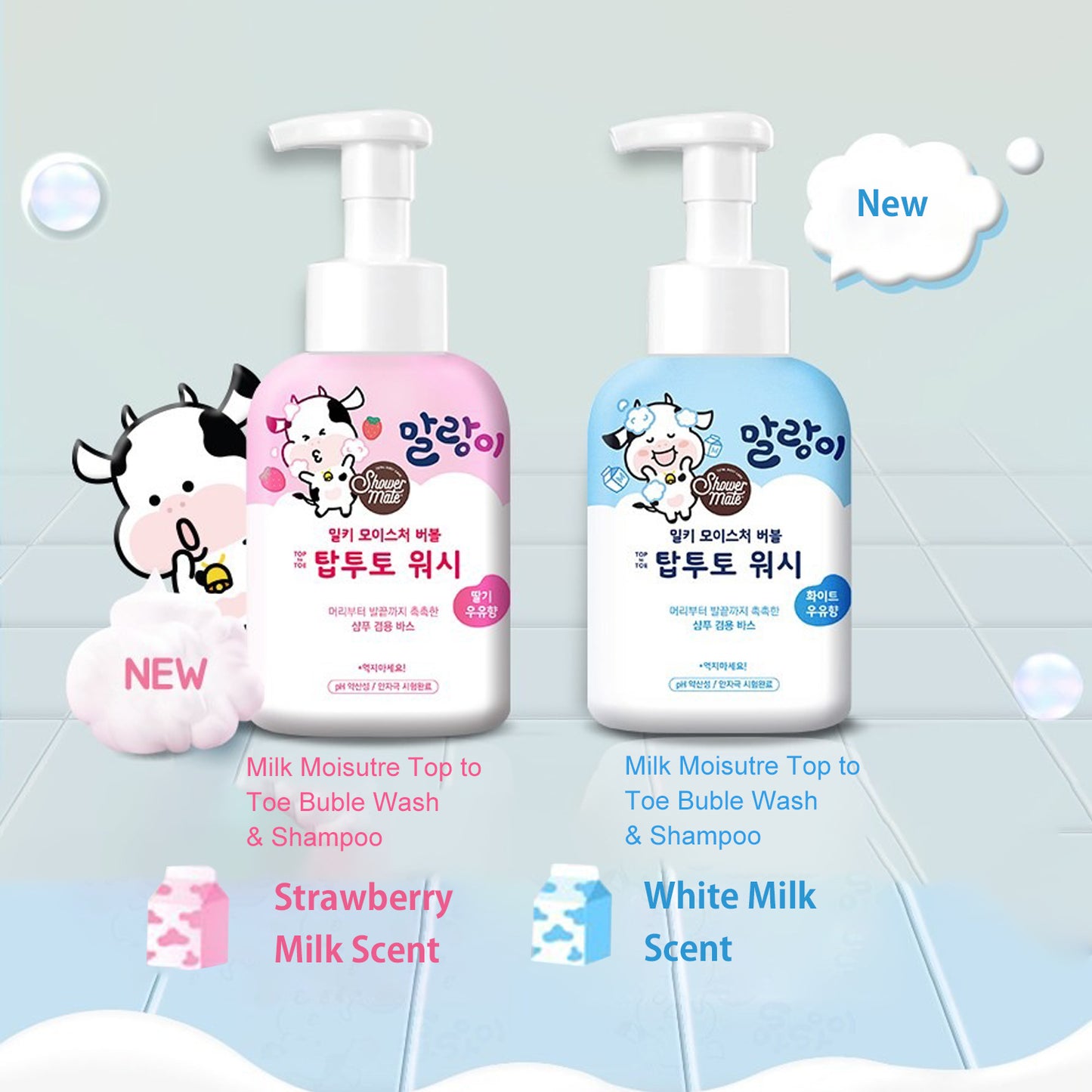 SHOWERMATE malang-i Top to Toe Milky Moisture Bubble Body Wash (500ml 16.97fl.oz) Strawberry Milk Scent