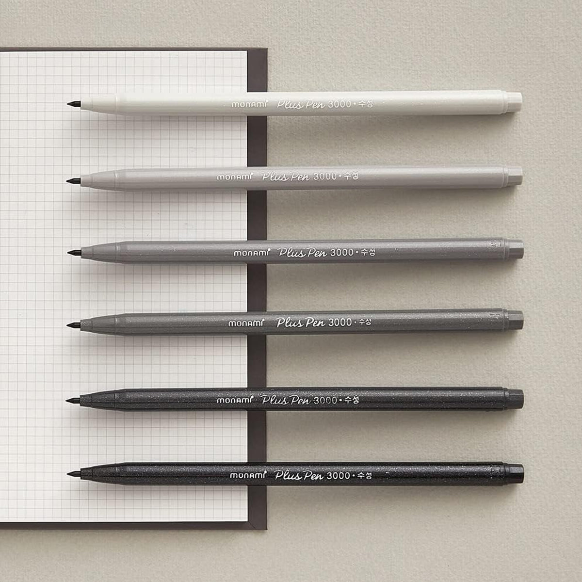 MONAMI PlusPen 3000 Precision Pigment Pen 6-Color Set, Professional Black & Gray Ink Drawing Pens, Made in Korea – Ideal for Sketching, Illustrations, and Technical Drawings