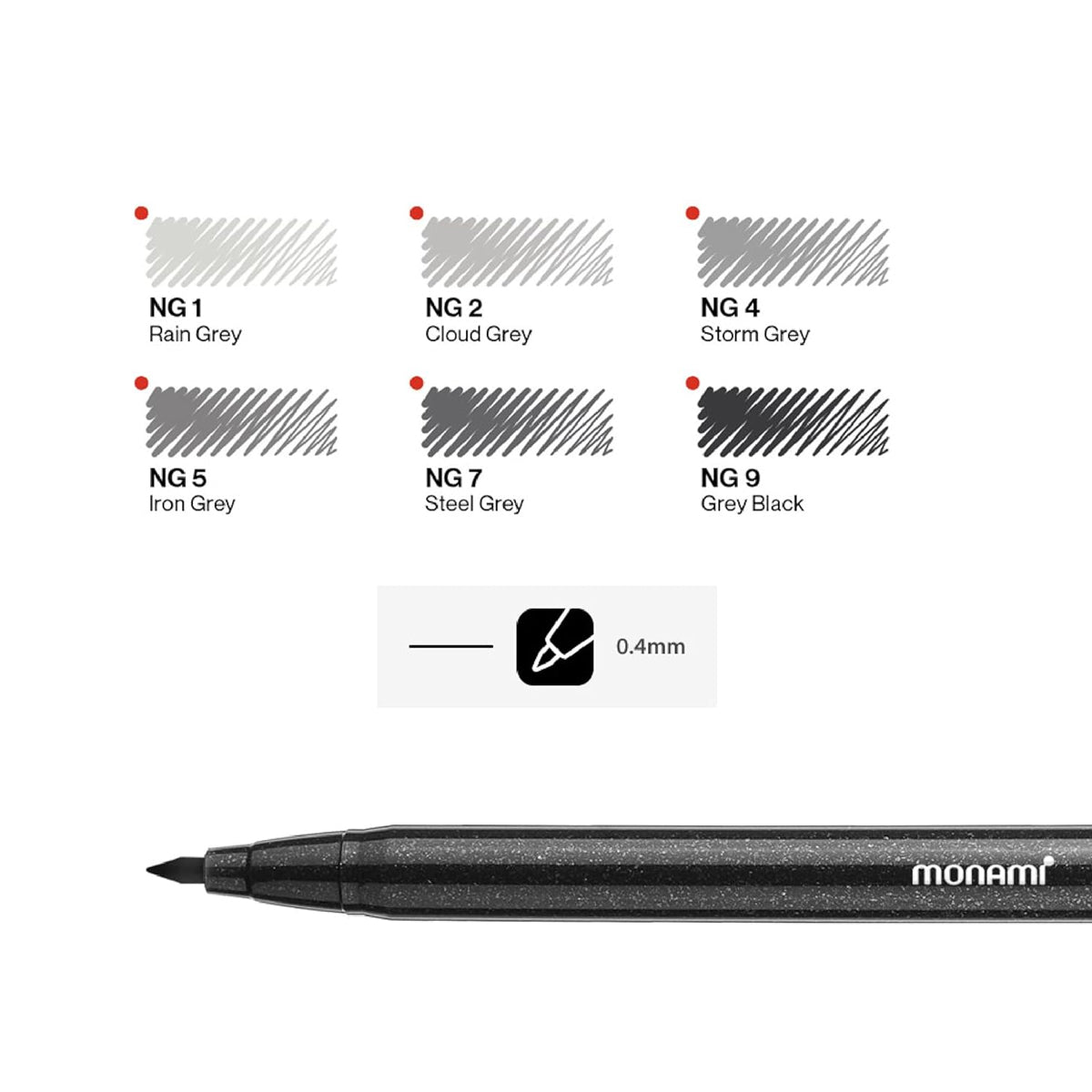 MONAMI PlusPen 3000 Precision Pigment Pen 6-Color Set, Professional Black & Gray Ink Drawing Pens, Made in Korea – Ideal for Sketching, Illustrations, and Technical Drawings