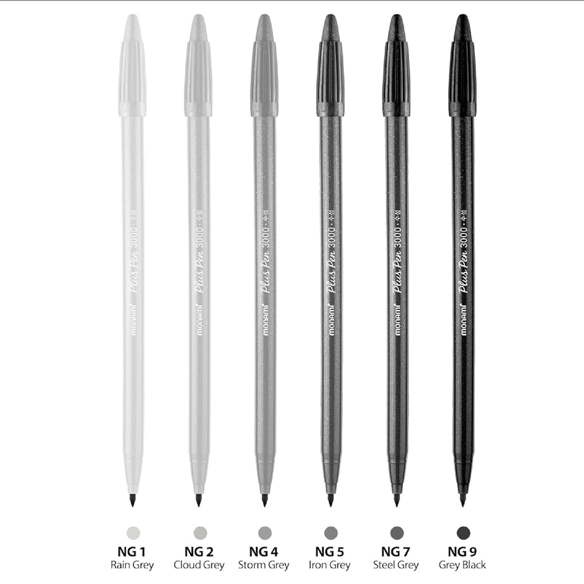MONAMI PlusPen 3000 Precision Pigment Pen 6-Color Set, Professional Black & Gray Ink Drawing Pens, Made in Korea – Ideal for Sketching, Illustrations, and Technical Drawings