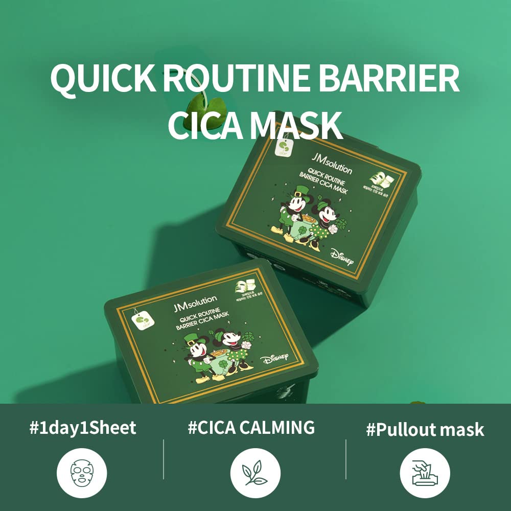 JM Solution Quick Routine Barrier Cica Facial Mask Sheet 30 EA- 1day 1 Mask Pick and Quick Dispenser Type- Cica Calming-Vegan Certified Sheet for All Skin