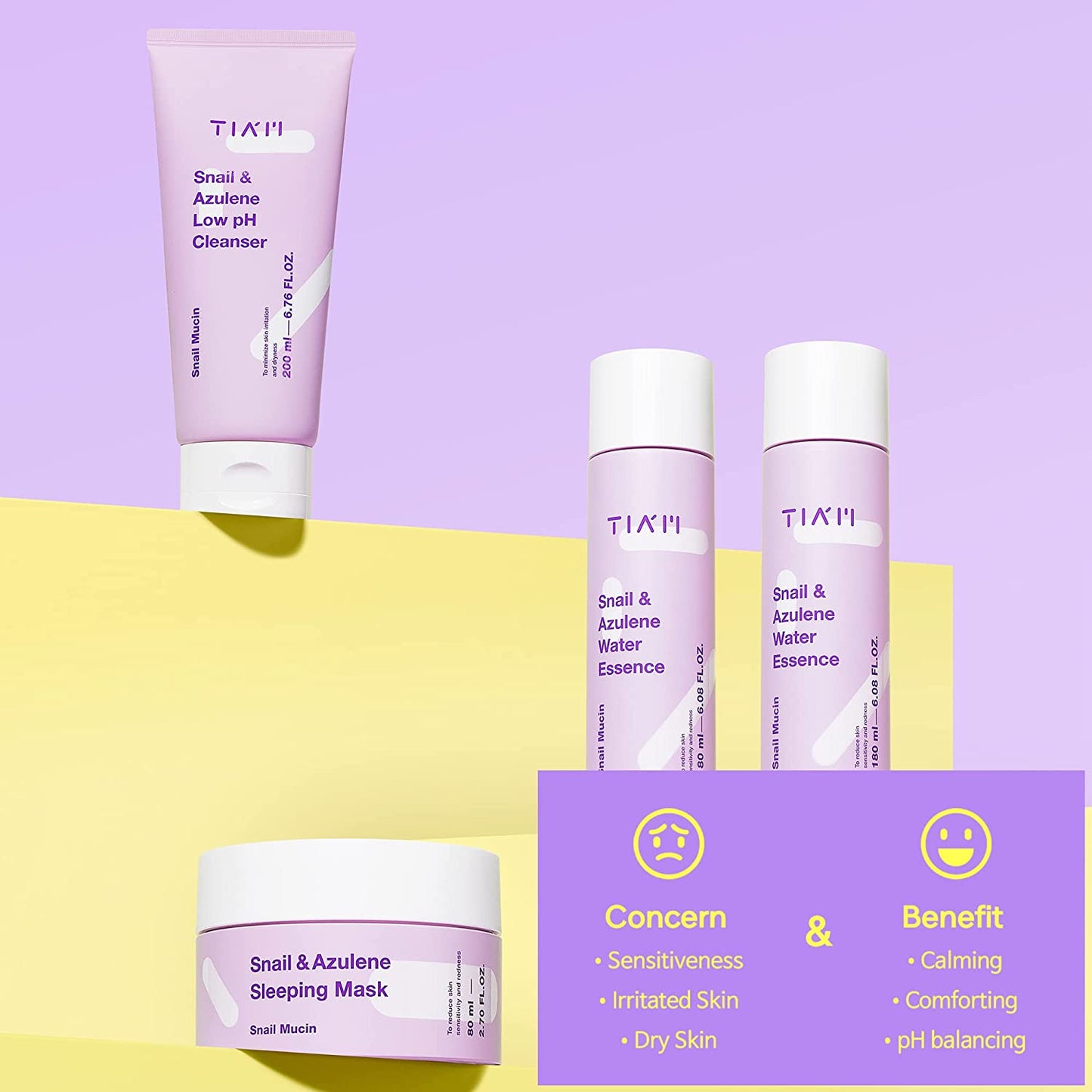 TIAM Snail&Azulene Low pH Cleanser, Gel Facial Cleanser, Snail Secretion Filtrate, pH Balancing, Anti Acne (200ml 6.76fl oz.)