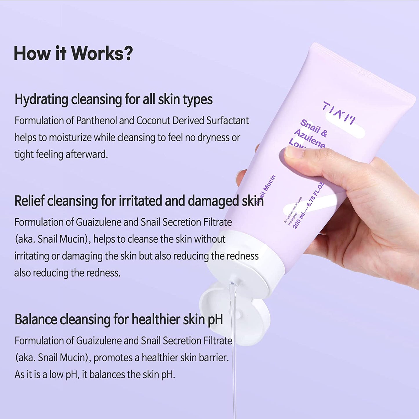 TIAM Snail&Azulene Low pH Cleanser, Gel Facial Cleanser, Snail Secretion Filtrate, pH Balancing, Anti Acne (200ml 6.76fl oz.)