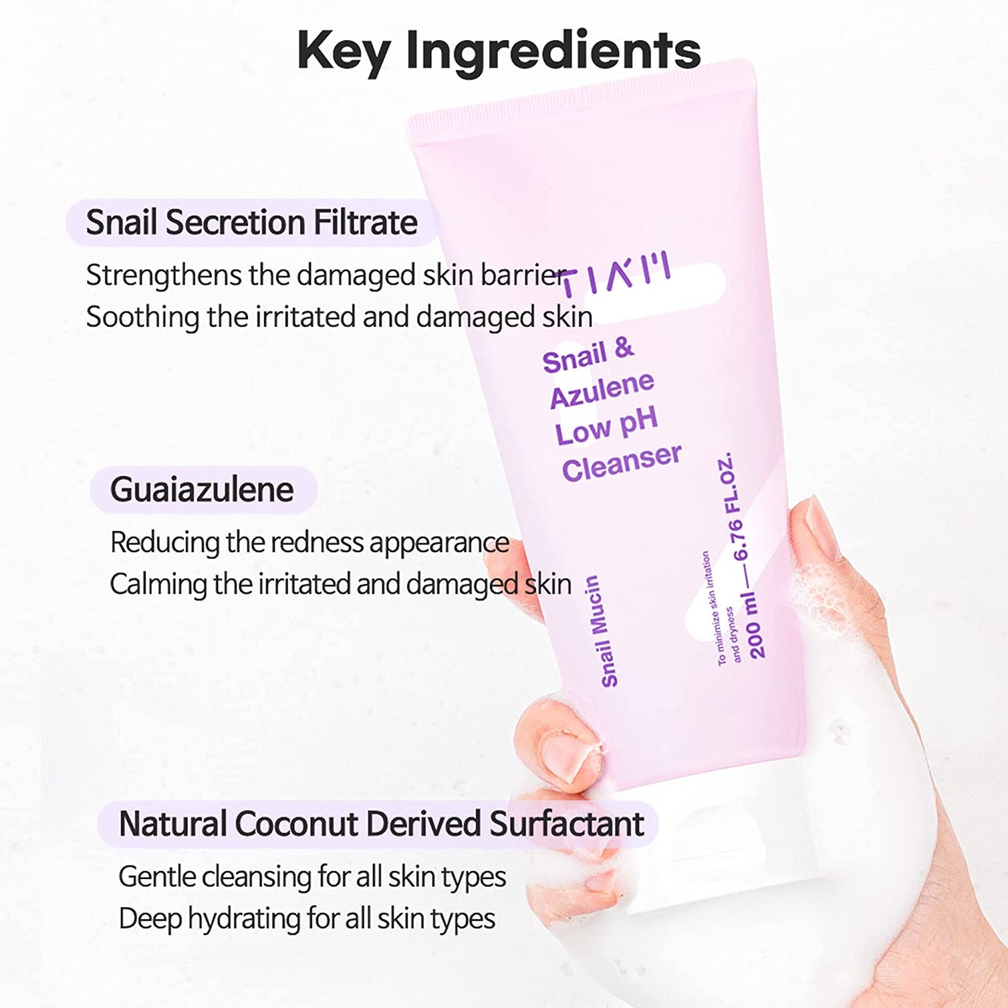 TIAM Snail&Azulene Low pH Cleanser, Gel Facial Cleanser, Snail Secretion Filtrate, pH Balancing, Anti Acne (200ml 6.76fl oz.)