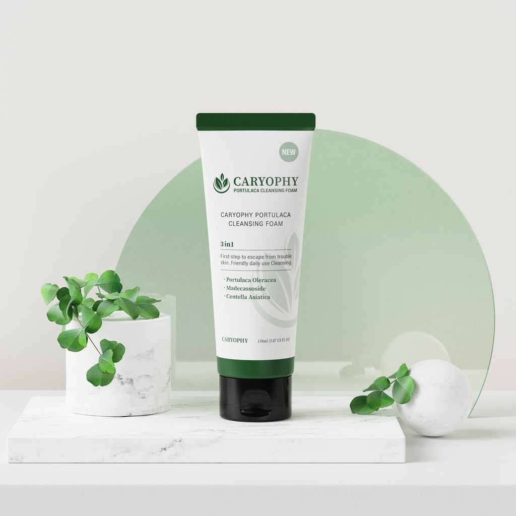 Caryophy Portulaca Cleansing Foam (150ml 5.07 fl oz.) 3 in 1, Portulaca Oleracea, Madecassoside, Centella Asiatica