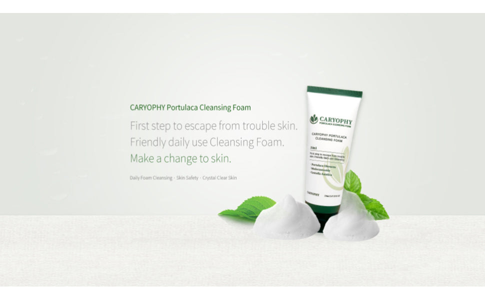 Caryophy Portulaca Cleansing Foam (150ml 5.07 fl oz.) 3 in 1, Portulaca Oleracea, Madecassoside, Centella Asiatica