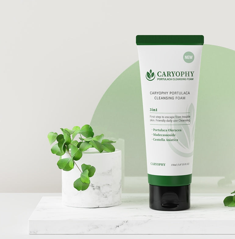 Caryophy Portulaca Cleansing Foam (150ml 5.07 fl oz.) 3 in 1, Portulaca Oleracea, Madecassoside, Centella Asiatica