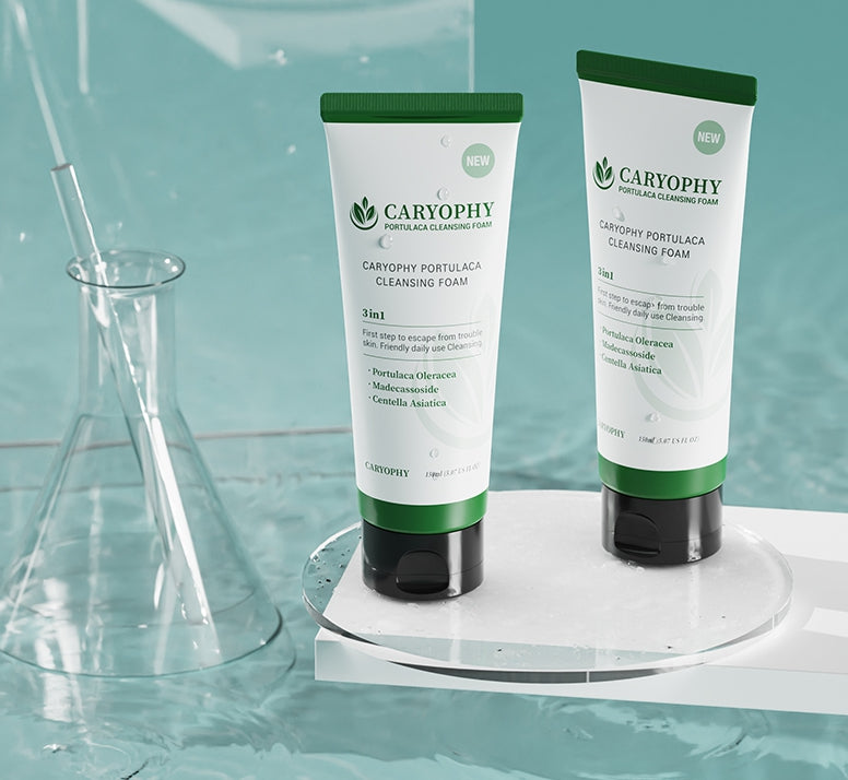 Caryophy Portulaca Cleansing Foam (150ml 5.07 fl oz.) 3 in 1, Portulaca Oleracea, Madecassoside, Centella Asiatica