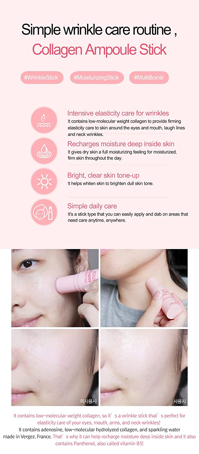 RiRe Collagen Ampoule Stick (15g 0.53 oz.) Multi Balm Stick Moisturizing Wrinkle & Lip Care Portable Size Multi Usable