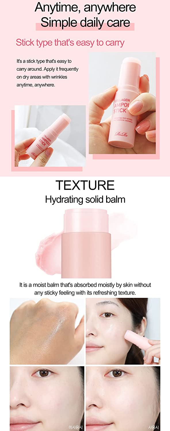 RiRe Collagen Ampoule Stick (15g 0.53 oz.) Multi Balm Stick Moisturizing Wrinkle & Lip Care Portable Size Multi Usable