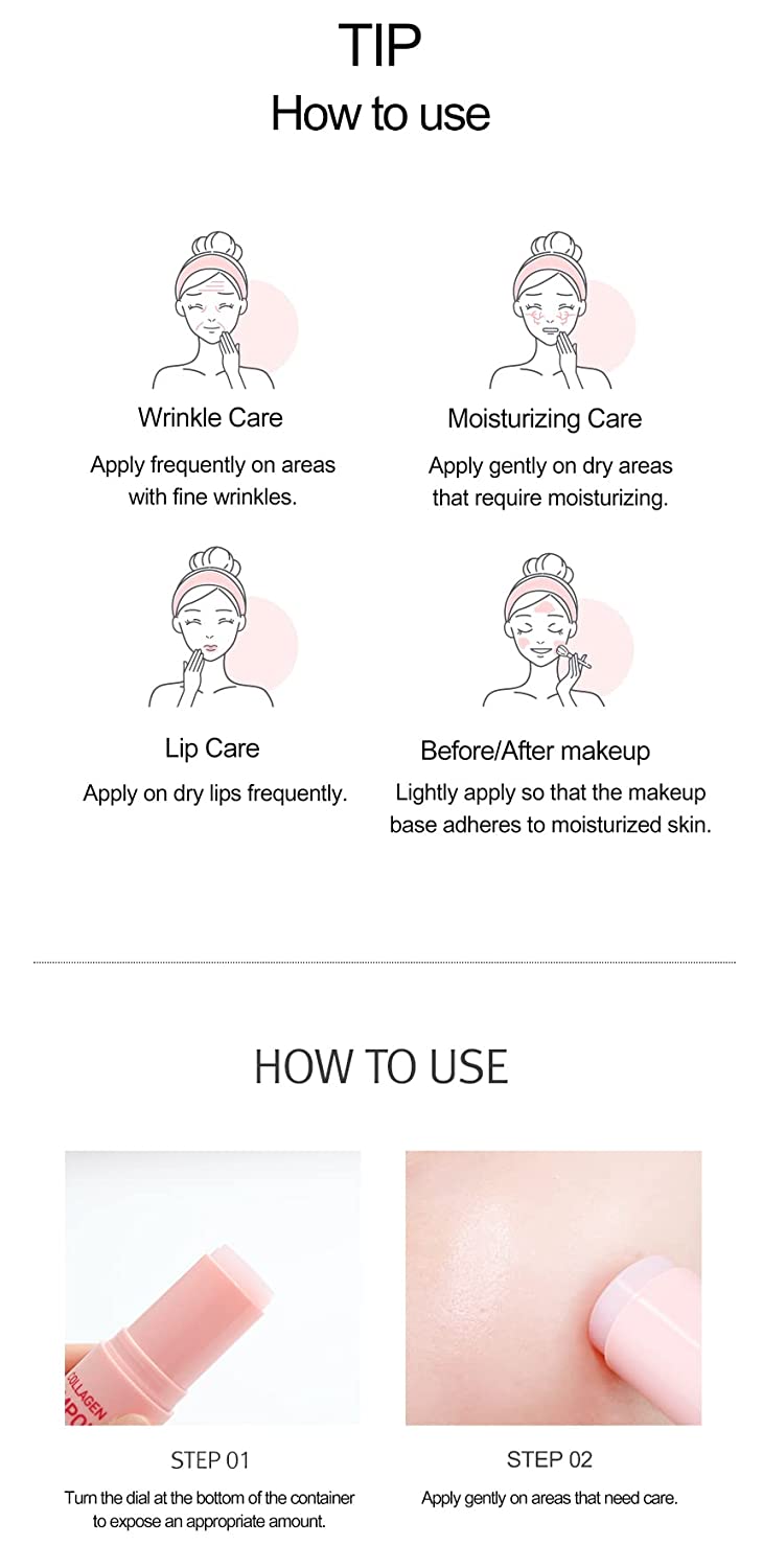 RiRe Collagen Ampoule Stick (15g 0.53 oz.) Multi Balm Stick Moisturizing Wrinkle & Lip Care Portable Size Multi Usable