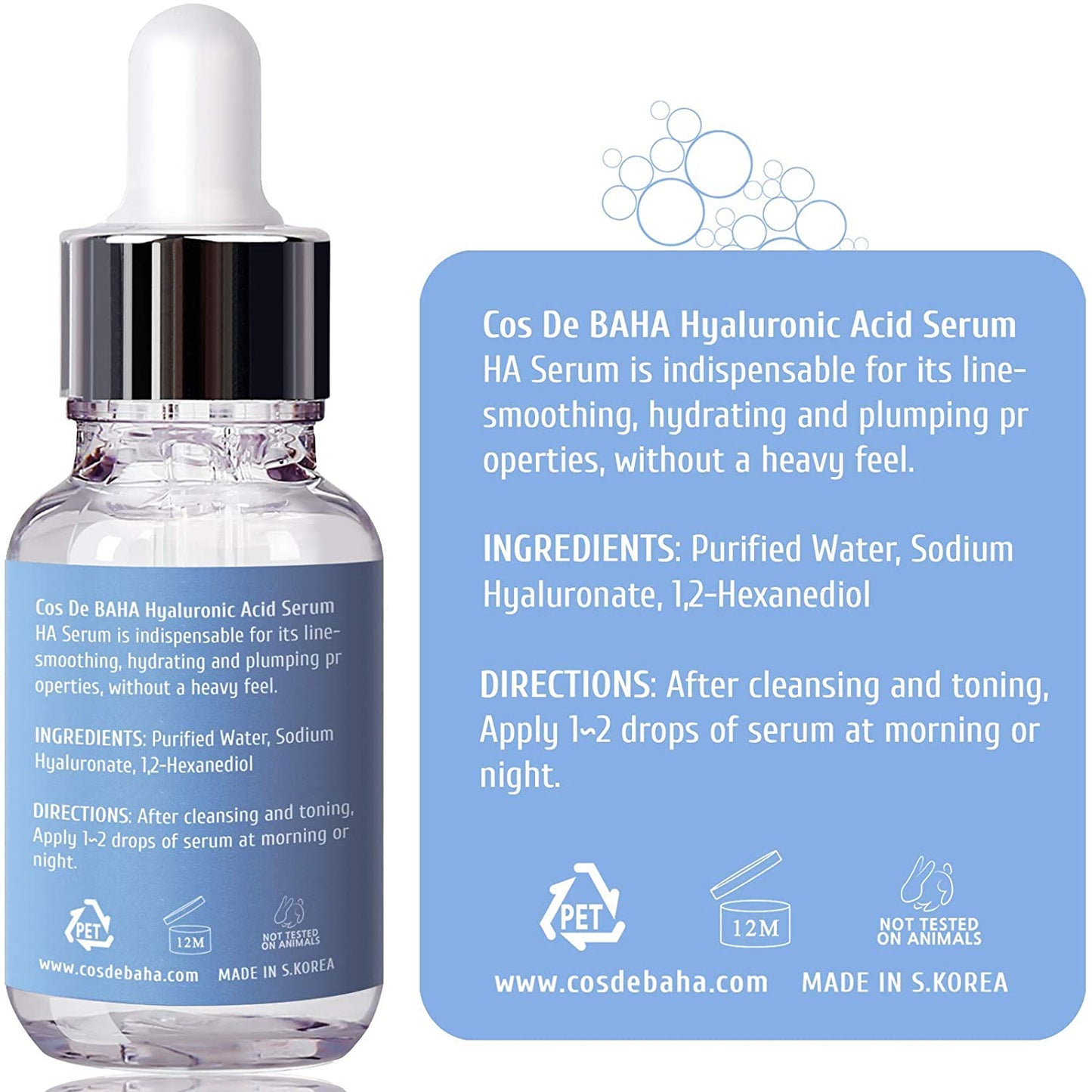 Cos De BAHA Pure Hyaluronic Acid 1% Facial Serum HA Face Hydration Plump Collagen Booster