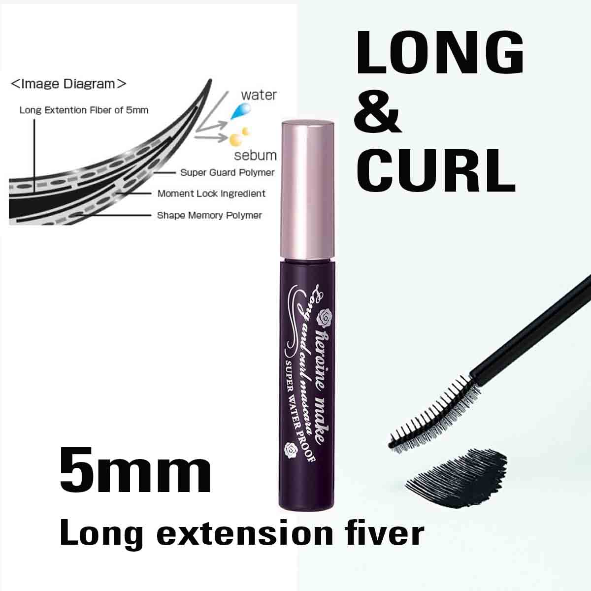 Kissme Heroine Make Waterproof Long and Curl Long-Lasting Mascara 6g (Black)