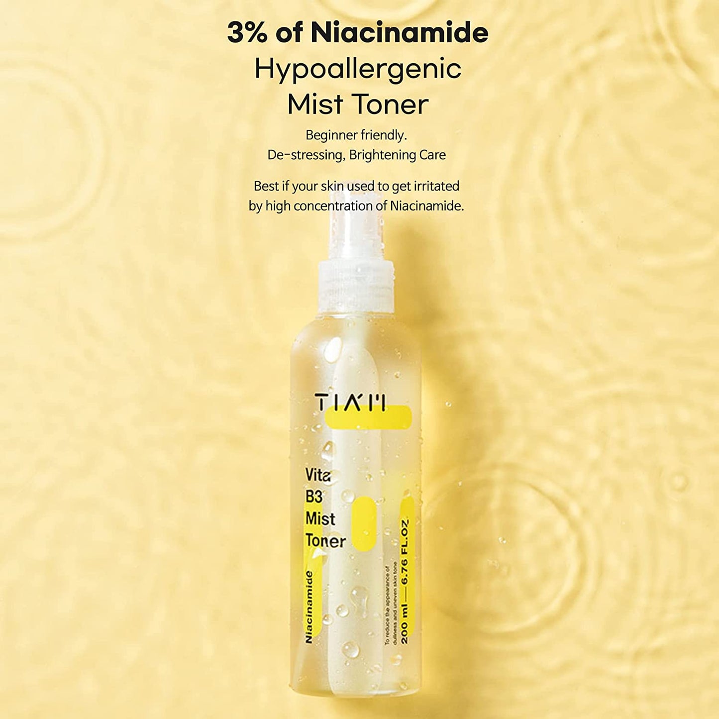 TIAM Vita B3 Mist Toner with Niacinamide, Tranexamic Acid, and Vitamin C for All Skin Types, Facial Mist That hydrates, refreshes & brightens, 6.76 fl oz. / 200ml