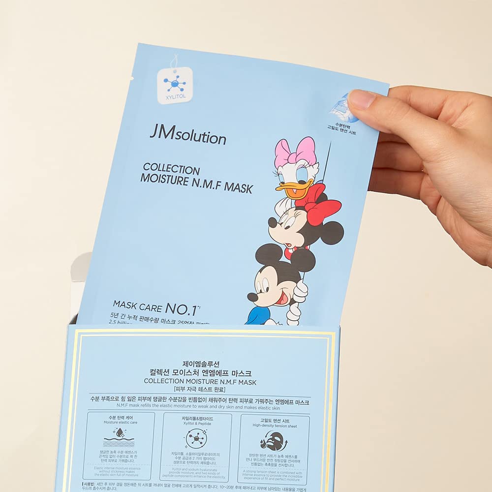 JM Solution Collection Moisture N.M.F Facial Mask Pack (10 sheets), Refills The Elastic Moisture to Weak and Dry Skin, Hydrating Skincare