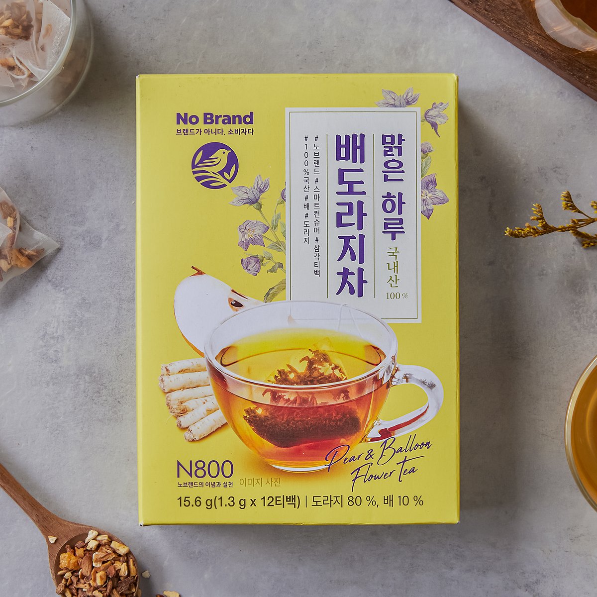 100% Natural Ingredients Tea 1.3g x 12 Tea bags, Platycodon Ballon Flower Natural Herb Tea (Pear & Ballon Flower Tea)