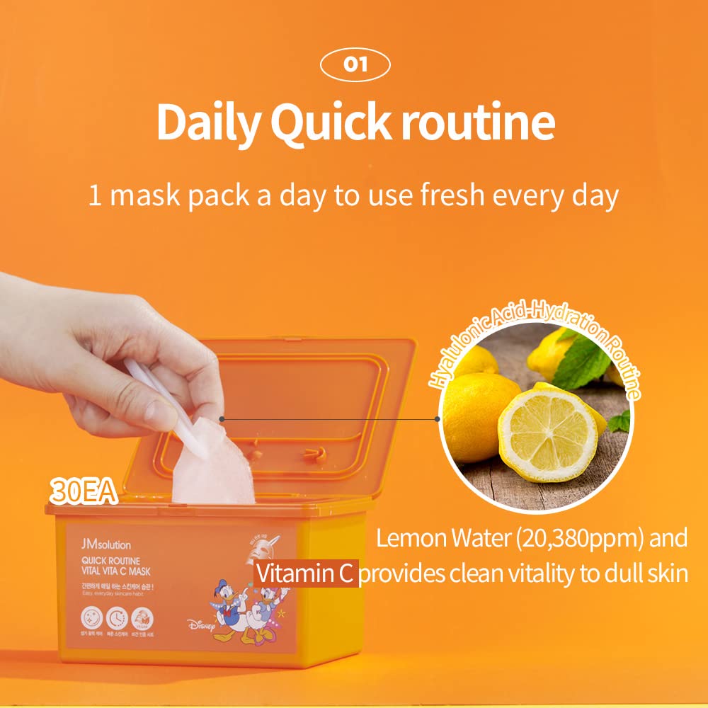 JM Solution Quick Routine Vital VITA C Mask Sheet 30 EA- 1day 1 Mask Pick and Quick Dispenser Type- Vitamin C-Vegan Certified Sheet for All Skin