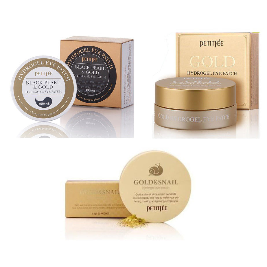 Petitfee Black Pearl + Gold & Snail + Gold Hydrogel Eye Patch SET Korea Cosmetic