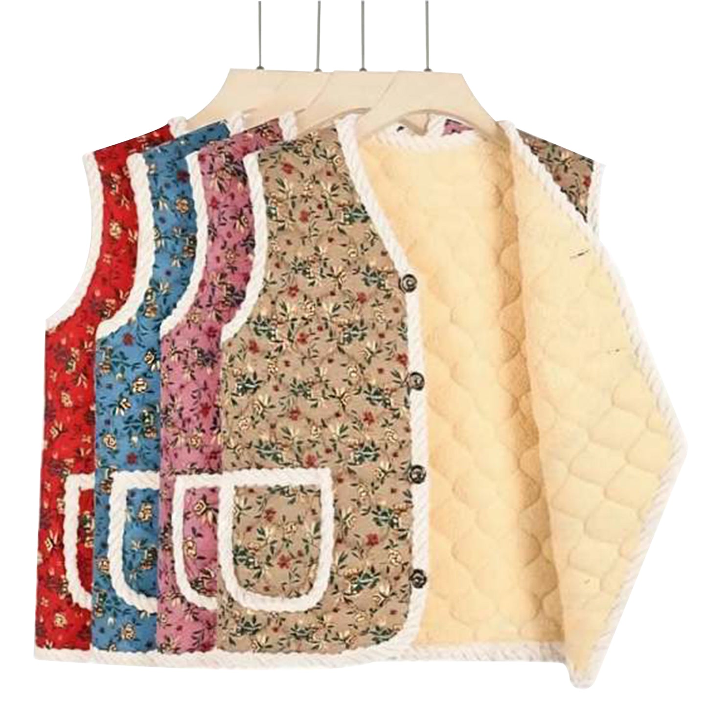 Korean Kimjang Vest, Retro Floral Quilted Design with Warm Fleece Lining, Sleeveless Winter Vest for Kimchi Making and Daily Wear