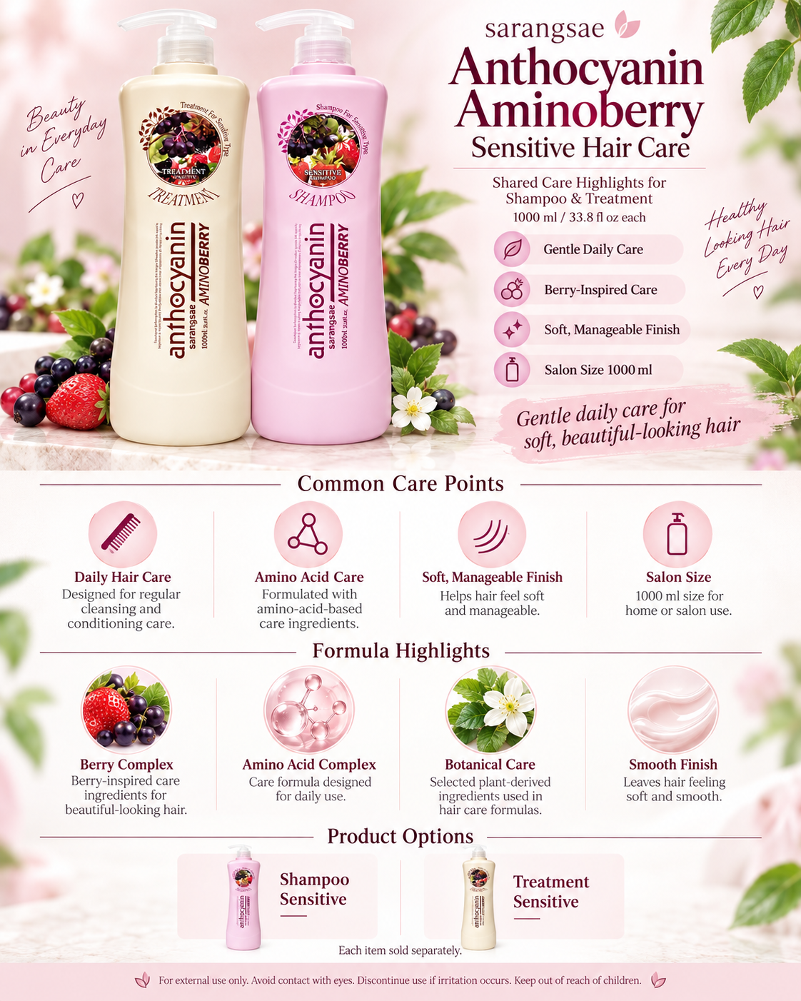 Sarangsae Anthocyanin Amino Berry Sensitive Shampoo or Treatment – 1000ml