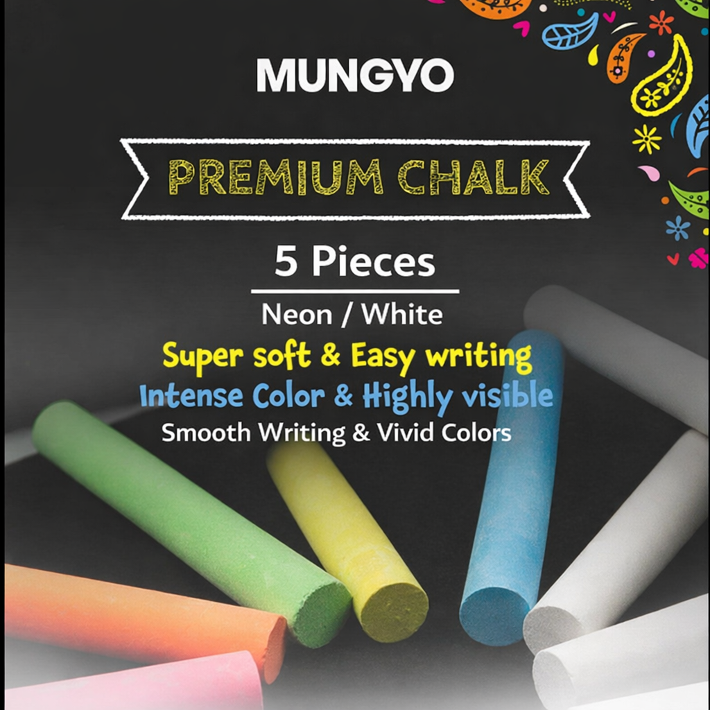 Premium Chalk Sticks – 5 Pack, Available in White or Neon Colors – Smooth Writing, Low Dust, Thick & Durable