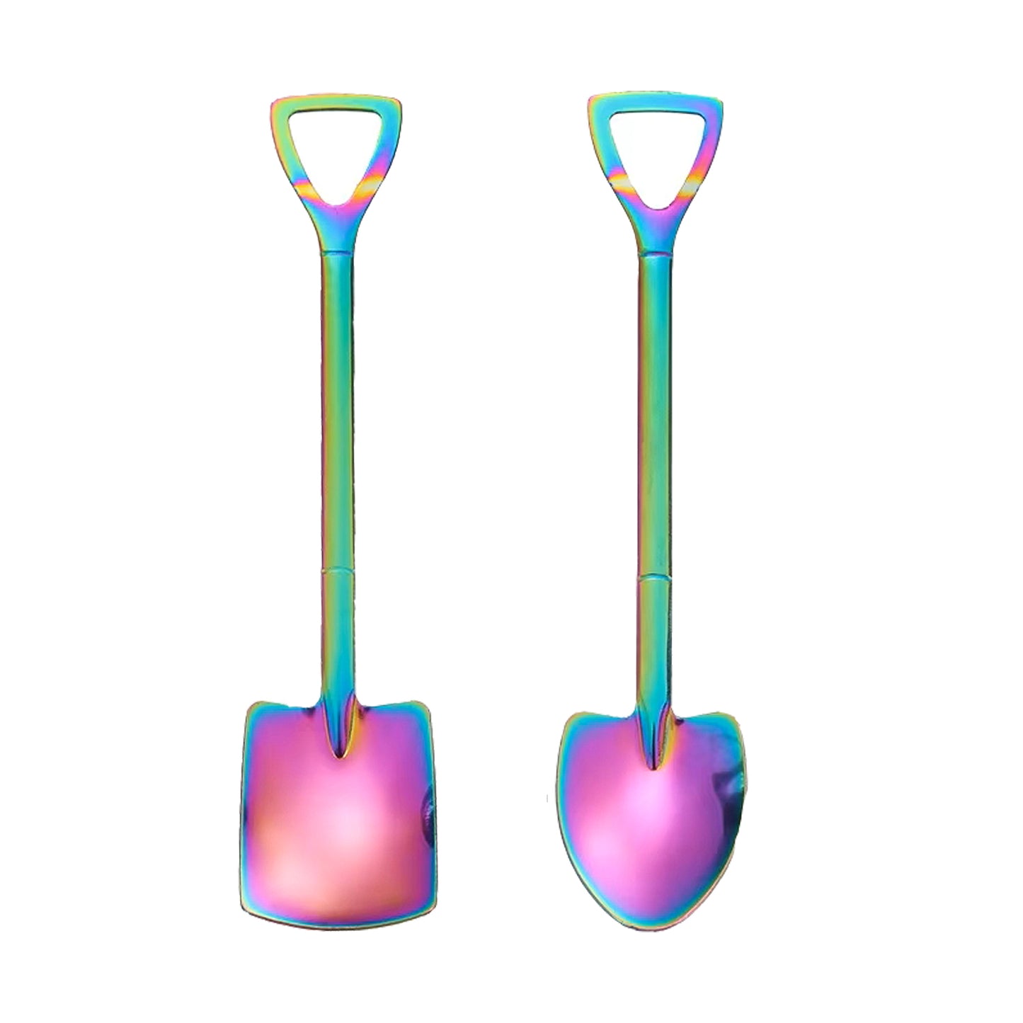 2 Pcs (1 Set) Stainless Steel Shovel Spoons – Reusable Mini Dessert Spoons for Coffee, Tea, Ice Cream, Fruit, Sugar & Cake, Cute Shovel-Shaped Silver Spoons for Kitchen and Party Use