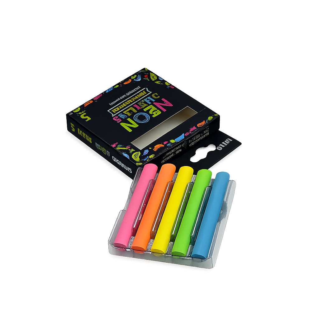 Premium Chalk Sticks – 5 Pack, Available in White or Neon Colors – Smooth Writing, Low Dust, Thick & Durable
