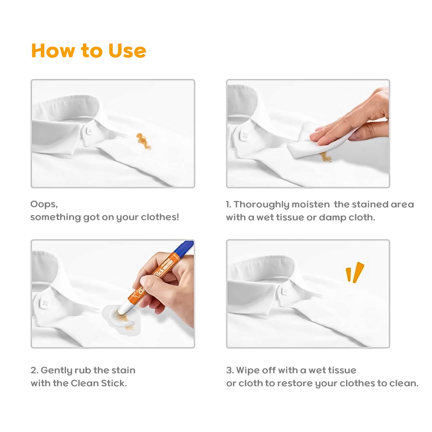 Mungyo Simple Clean Stick Portable Cleaner – Instant Removal of Food & Beverage Stains, Easy-to-Use, Travel-Friendly Stain Removal Stick