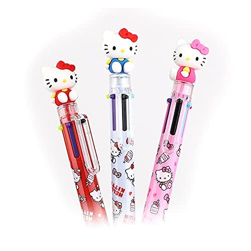 Hello Kitty 0.7mm 6 in 1 Multicolor Retractable Ballpoint Pen with Cute Hello Kitty Figure